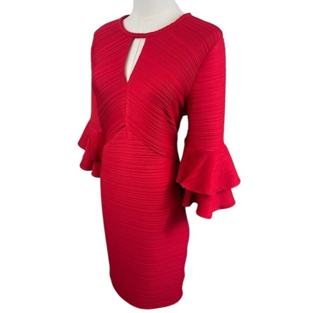 Shoshanna Dress Women's Size 8 Red Bell Sleeve Keyhole Pleated
